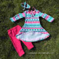 2-8T girls Outfits Kids Clothes Aztec Tops+ hot pink capris Clothing Sets cute high quality with handmade accessories